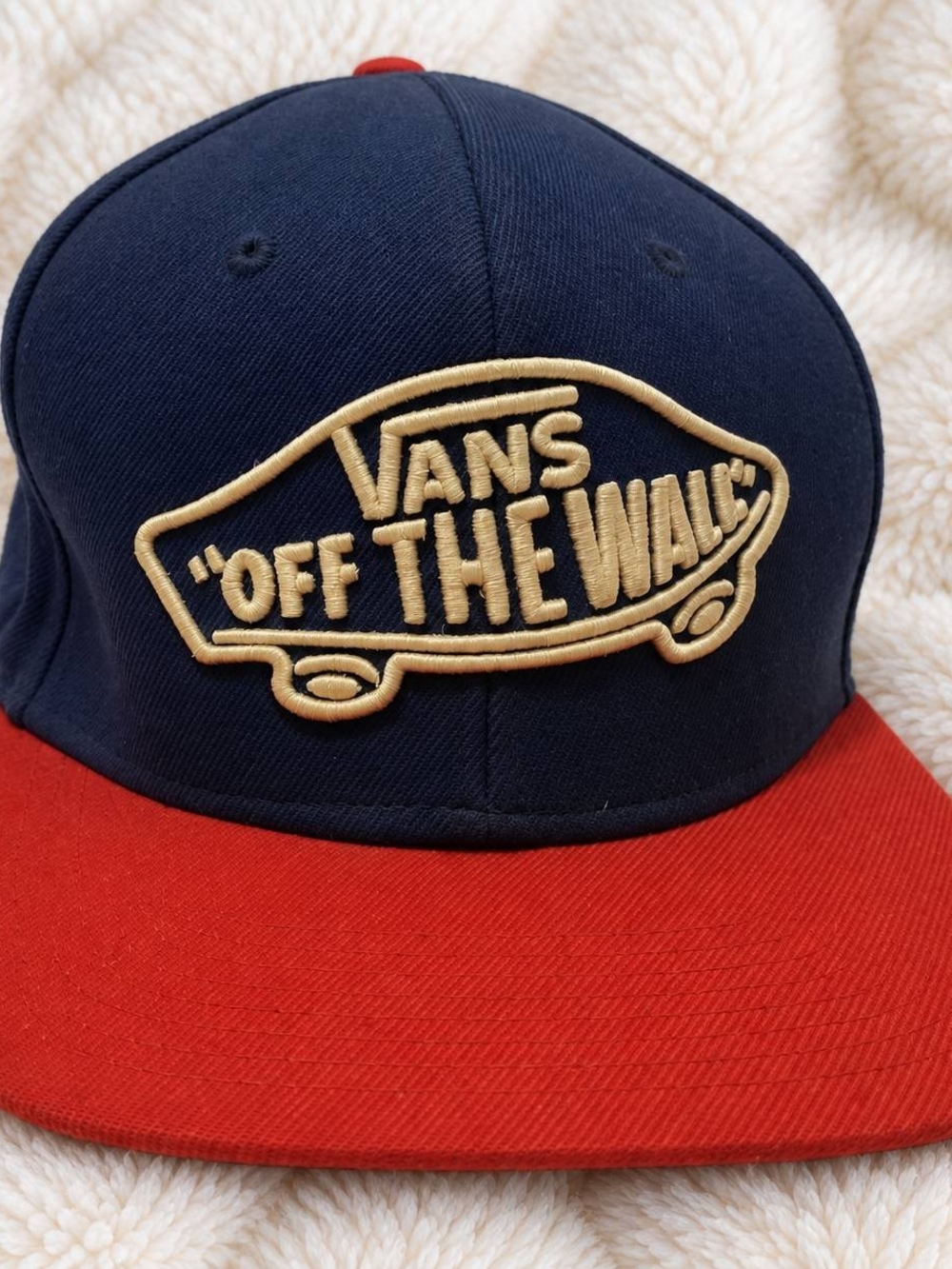 Vans Two-Tone Snapback Hat in Navy, Red & Gold Embroidery